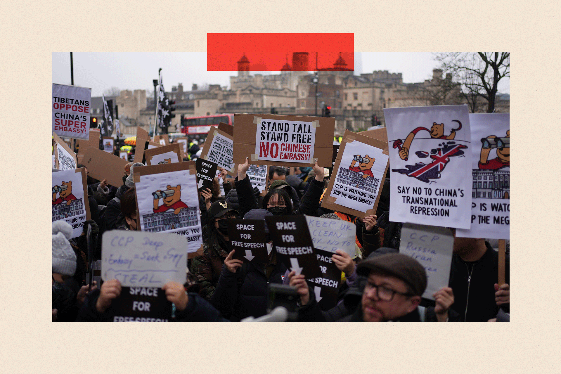 Protesters gather in front of proposed site for new Chinese embassy