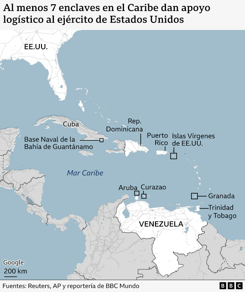 Mapa que muestra las naciones alrededor del Mar Caribe