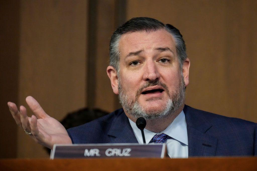 El senador republicano Ted Cruz, con barba y de traje azul, toma la palabra durante una sesión del Senado