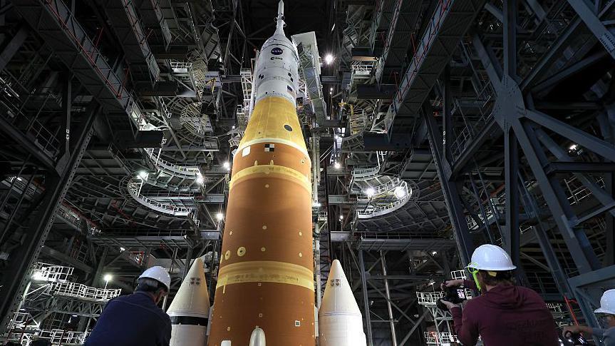 Watch as Nasa moves rocket to launch pad ahead of first crewed Moon mission in decades