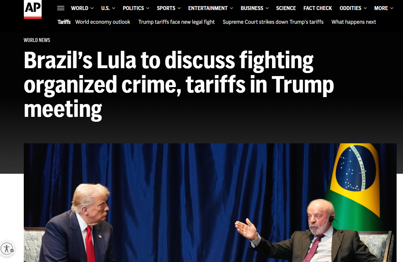 Para AFP, Lula discutir&aacute; combate ao crime organizado e tarifas em reuni&atilde;o com Trump