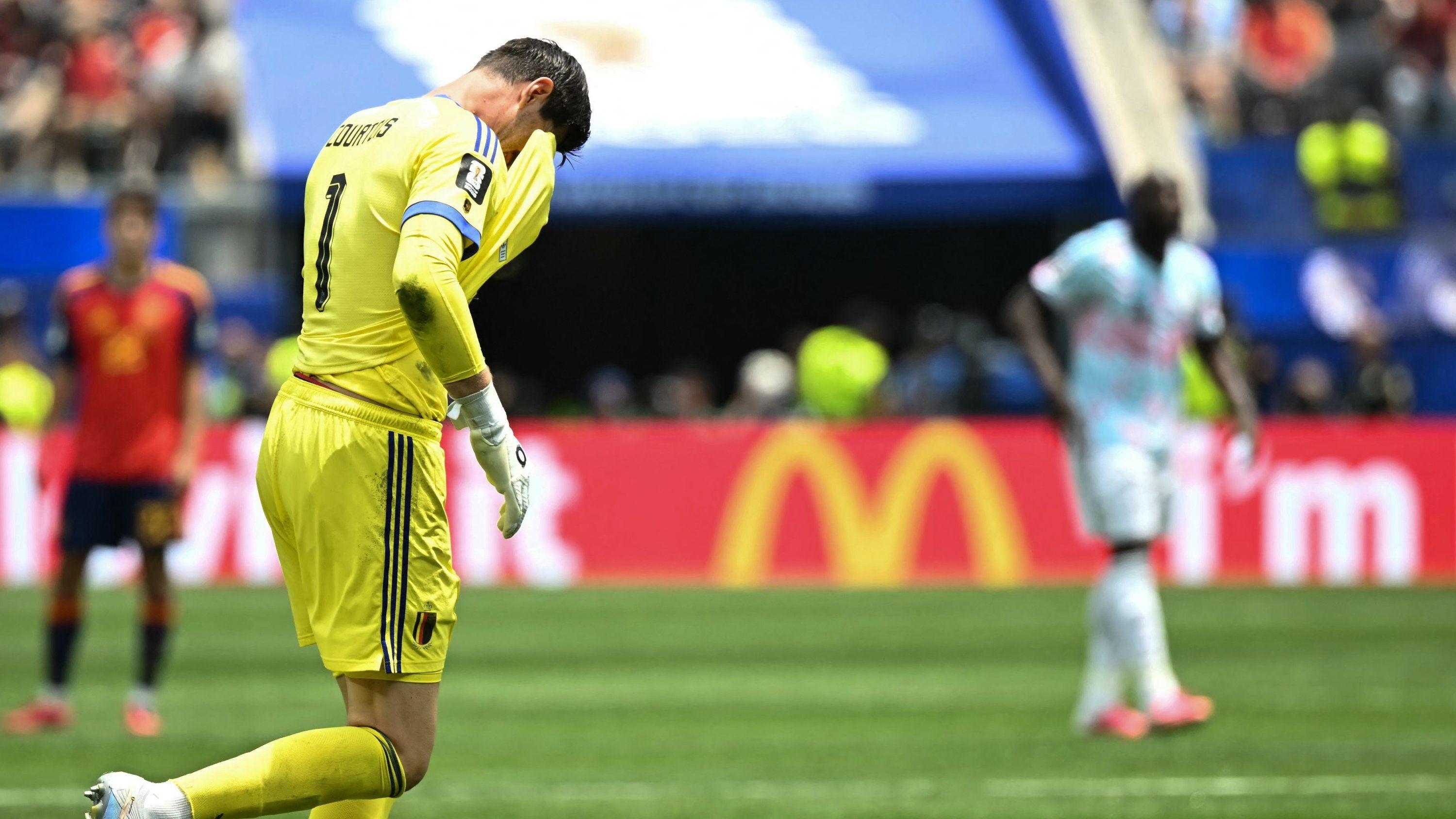 Watch as Belgium holding Spain but Courtois off injured in World Cup quarter-final