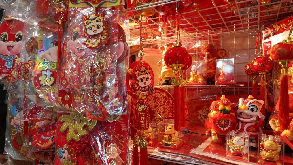 一張特寫照片顯示農曆新年慶祝活動中的生肖裝飾。每一年都以十二生肖之一命名；2025年是蛇年。