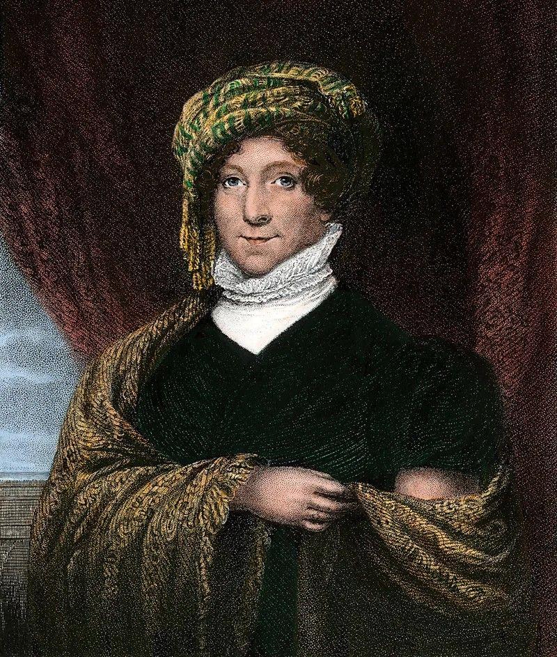 Pintura de uma mulher com um vestido preto e um turbante na cabeça