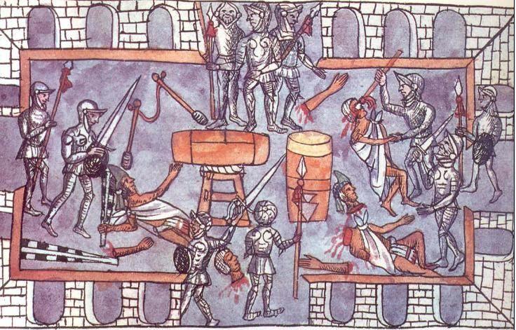 Una escena de la matanza del Templo Mayor en el Códice Durán