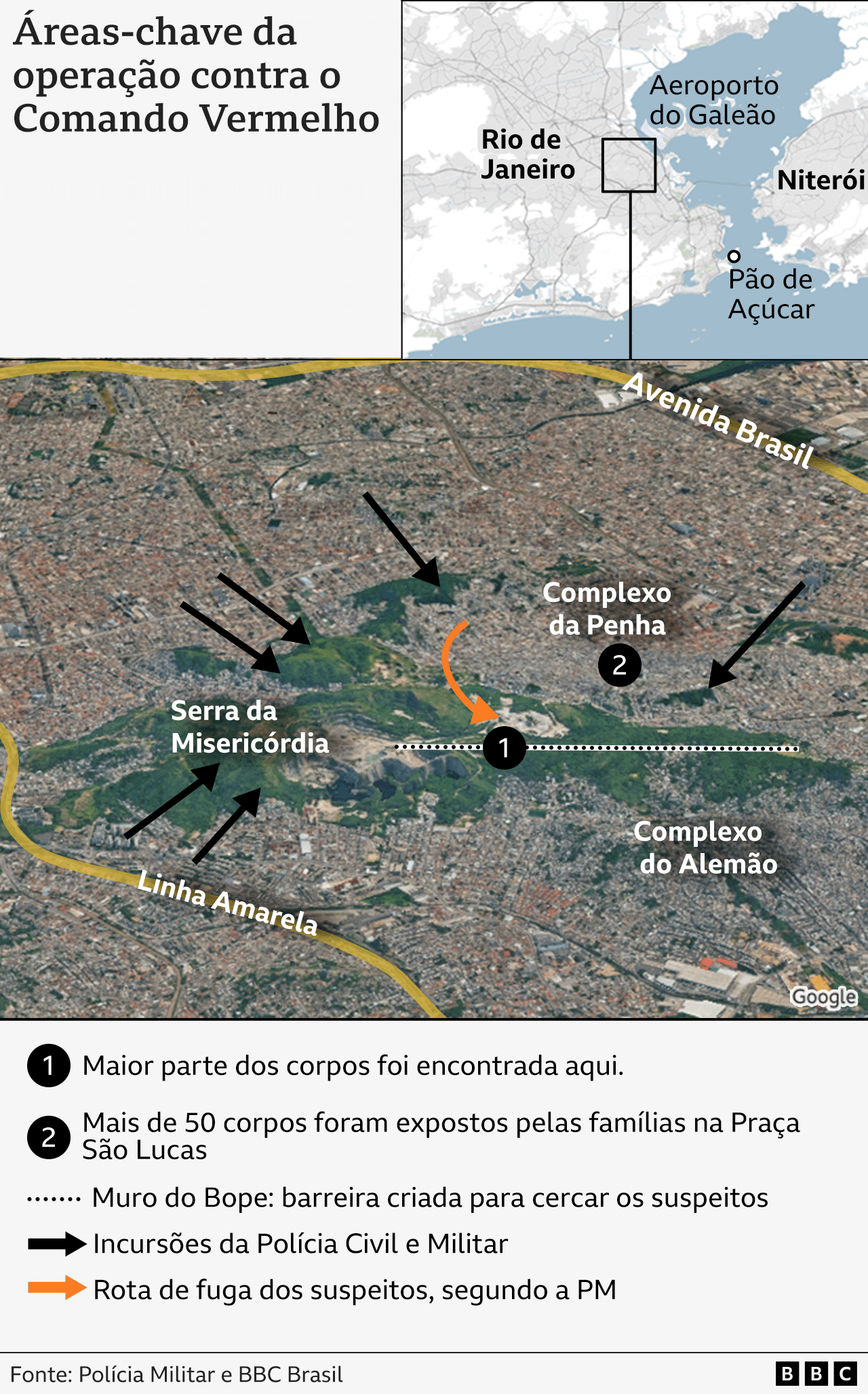 Mapa das áreas-chave da operação