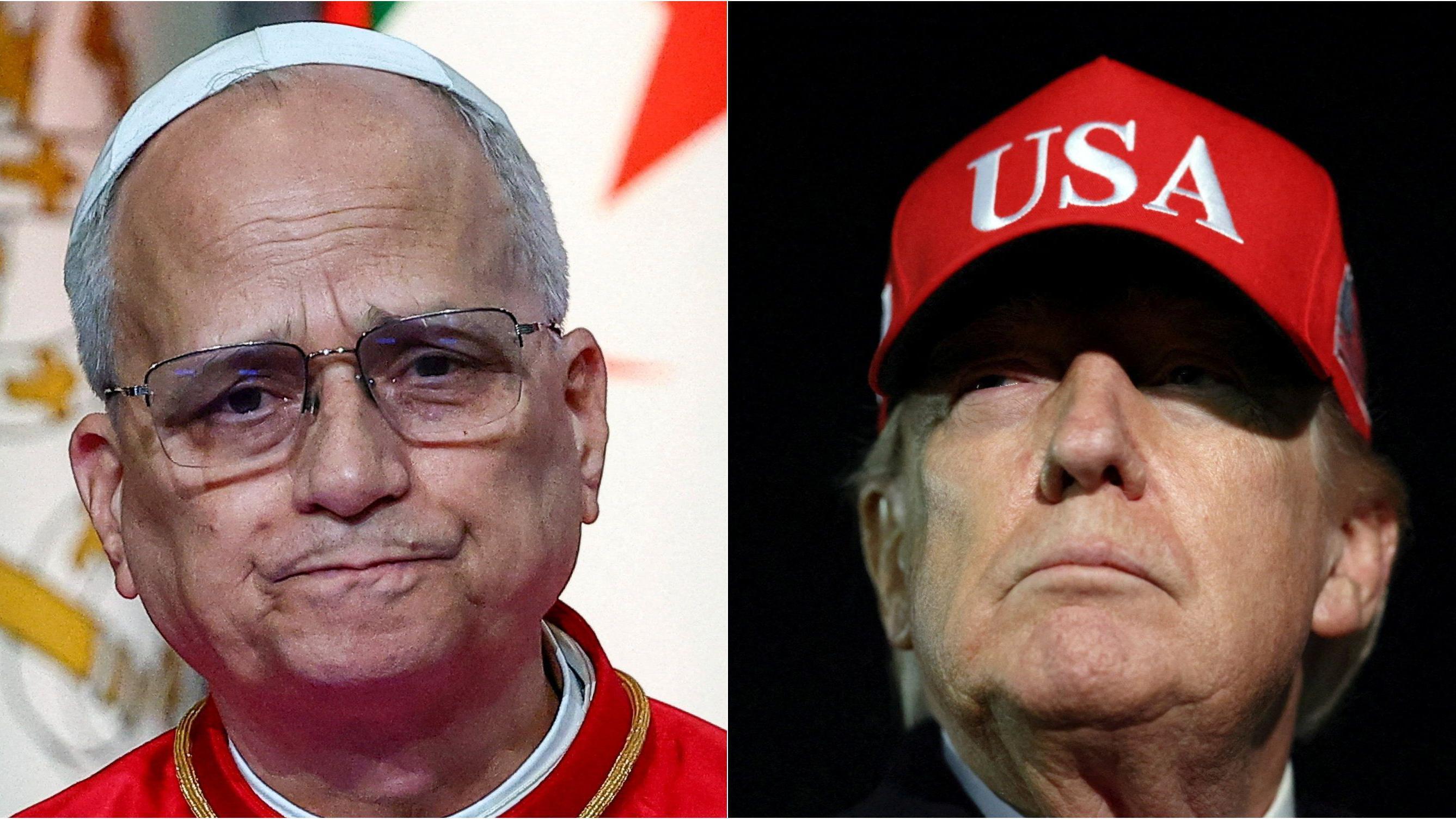 Una imagen compuesta muestra al papa León XIV junto a Donald Trump. El presidente estadounidense lleva una gorra roja con “USA” escrito en blanco.