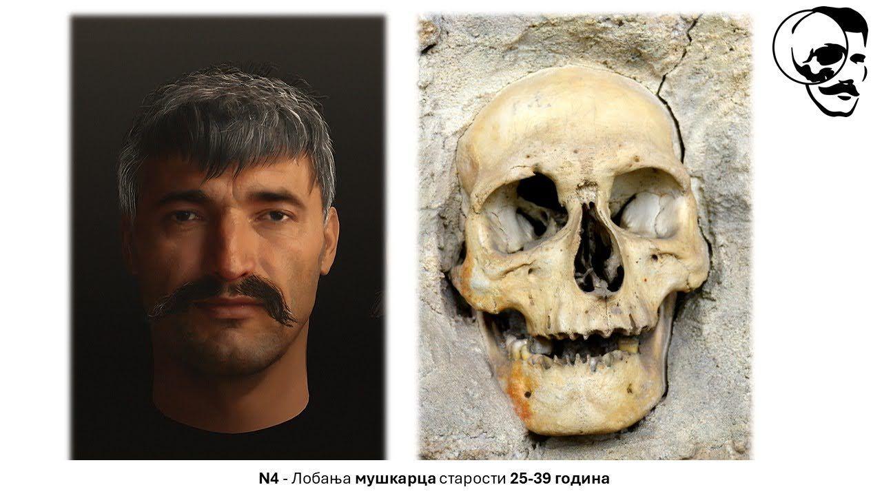 Lice muškarca i lobanja, ćele-kula