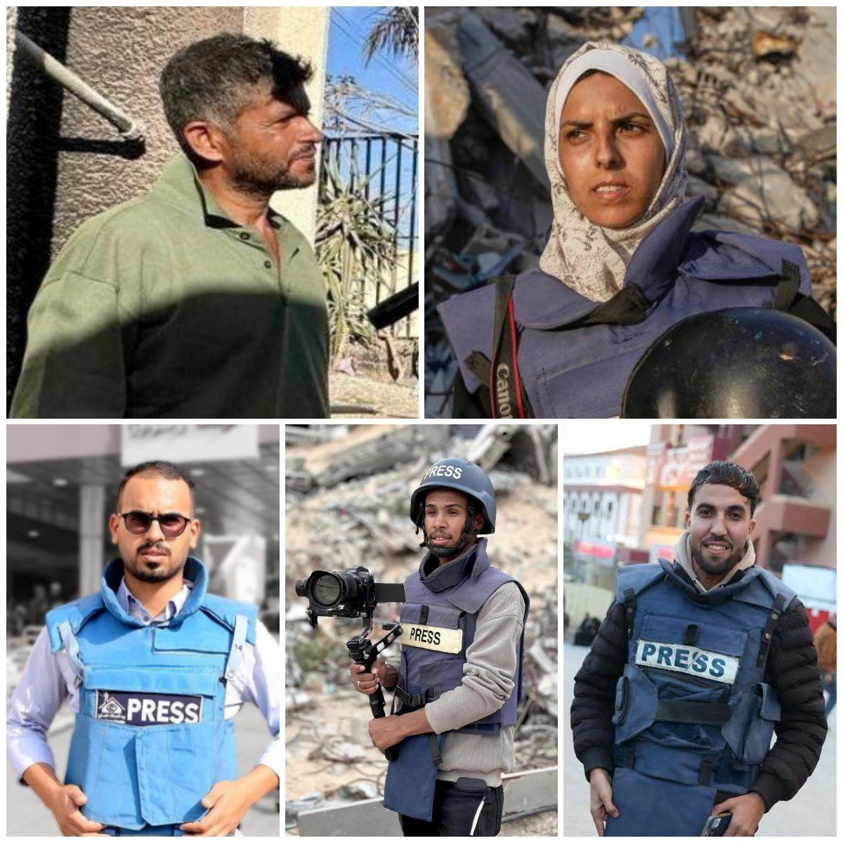 Lima jurnalis yang tewas dalam serangan Israel baru-baru ini (dari atas sebelah kiri): Husam al-Masri, Miriam Dagga, Ahmed Abu Aziz, Mohammad Salama, dan Moaz Abu Taha