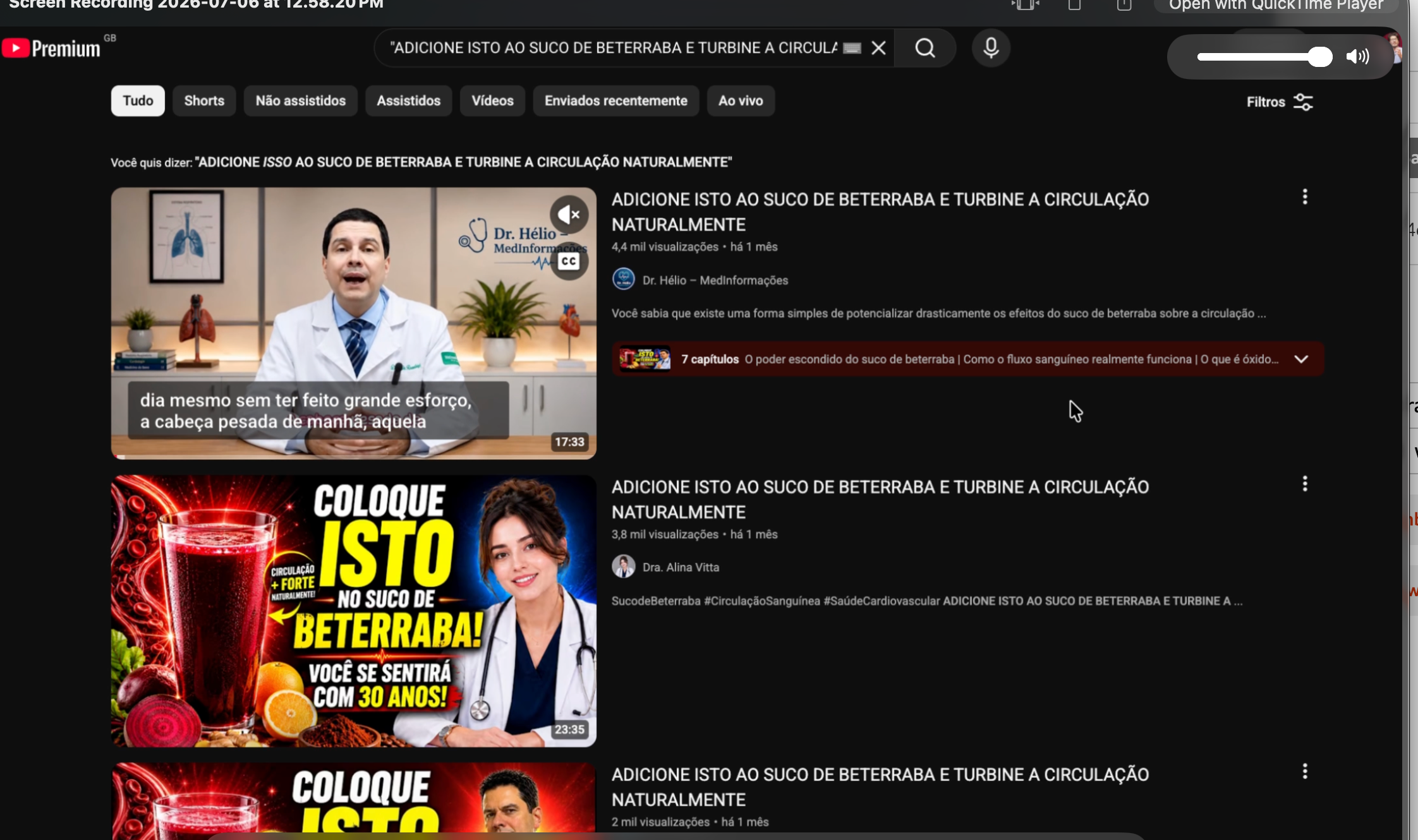 Rede que copia imagem do m&eacute;dico H&eacute;lio Brasileiro usa t&iacute;tulos id&ecirc;nticos e at&eacute; o mesmo roteiro; imagem mostra canais no Youtube em sequ&ecirc;ncia.