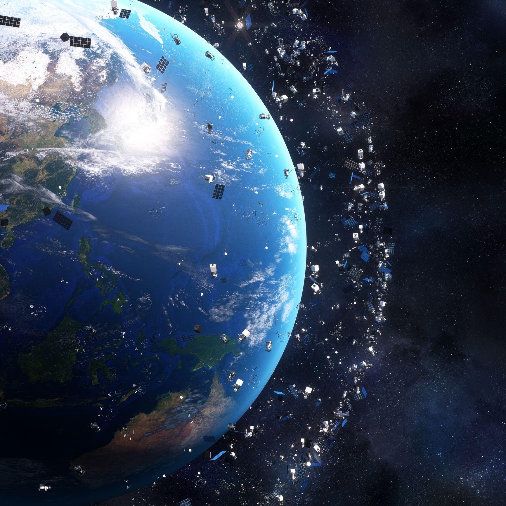 Una ilustración de la basura espacial en la órbita de la Tierra.