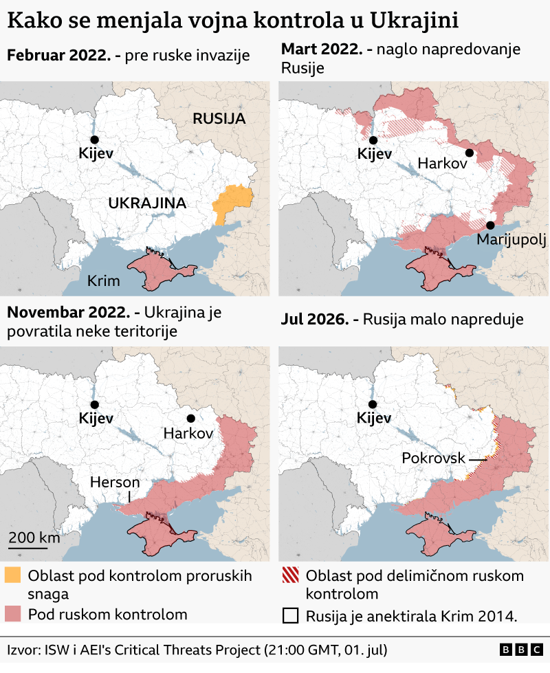 BBC razotkrio čuvare i zvaničnike ruskih 'zatvora za mučenje' u Ukrajini 5 Mapa ukrajine i kako se menjaka njena kontrola tokom rata