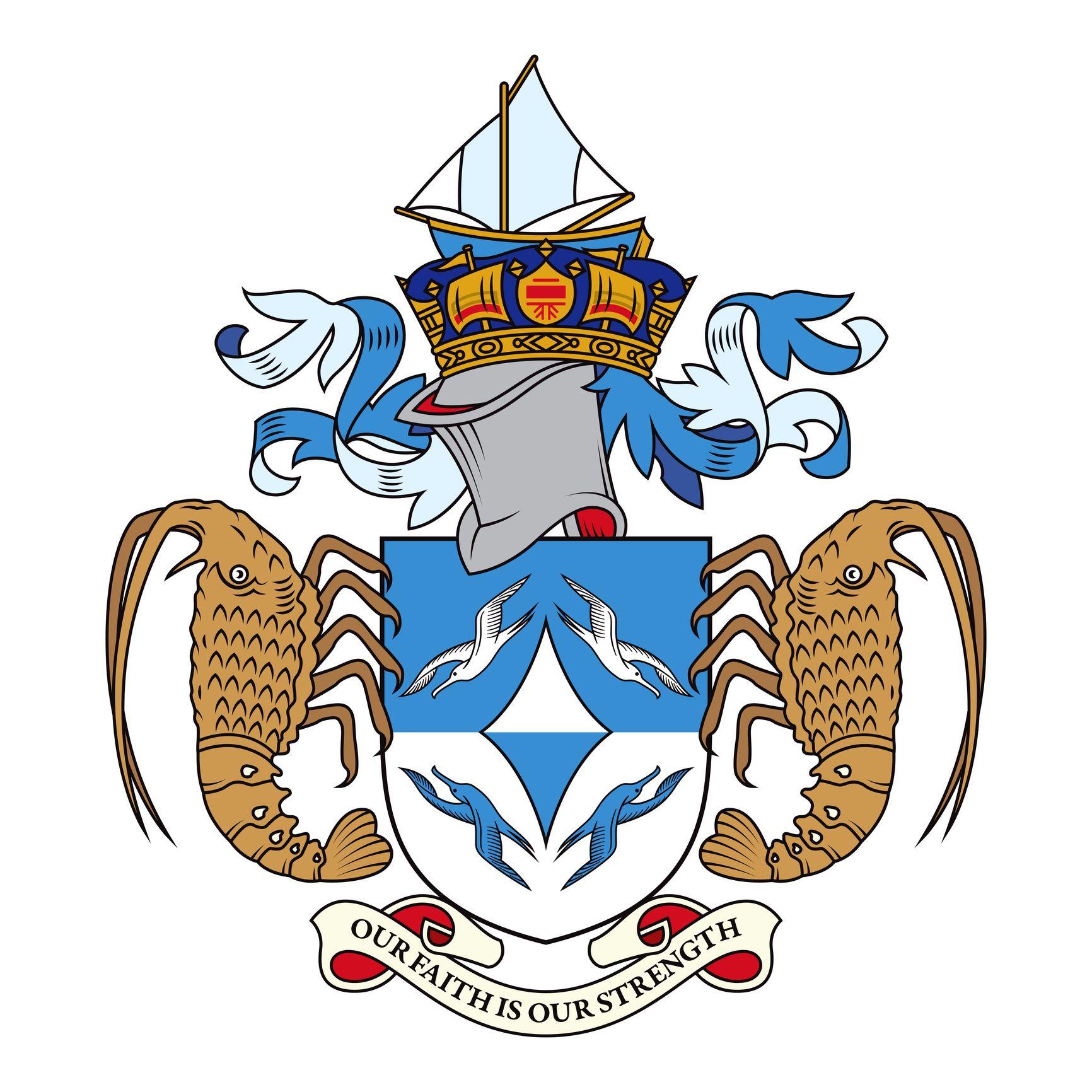 Brasão de Tristão da Cunha, com os dizeres 