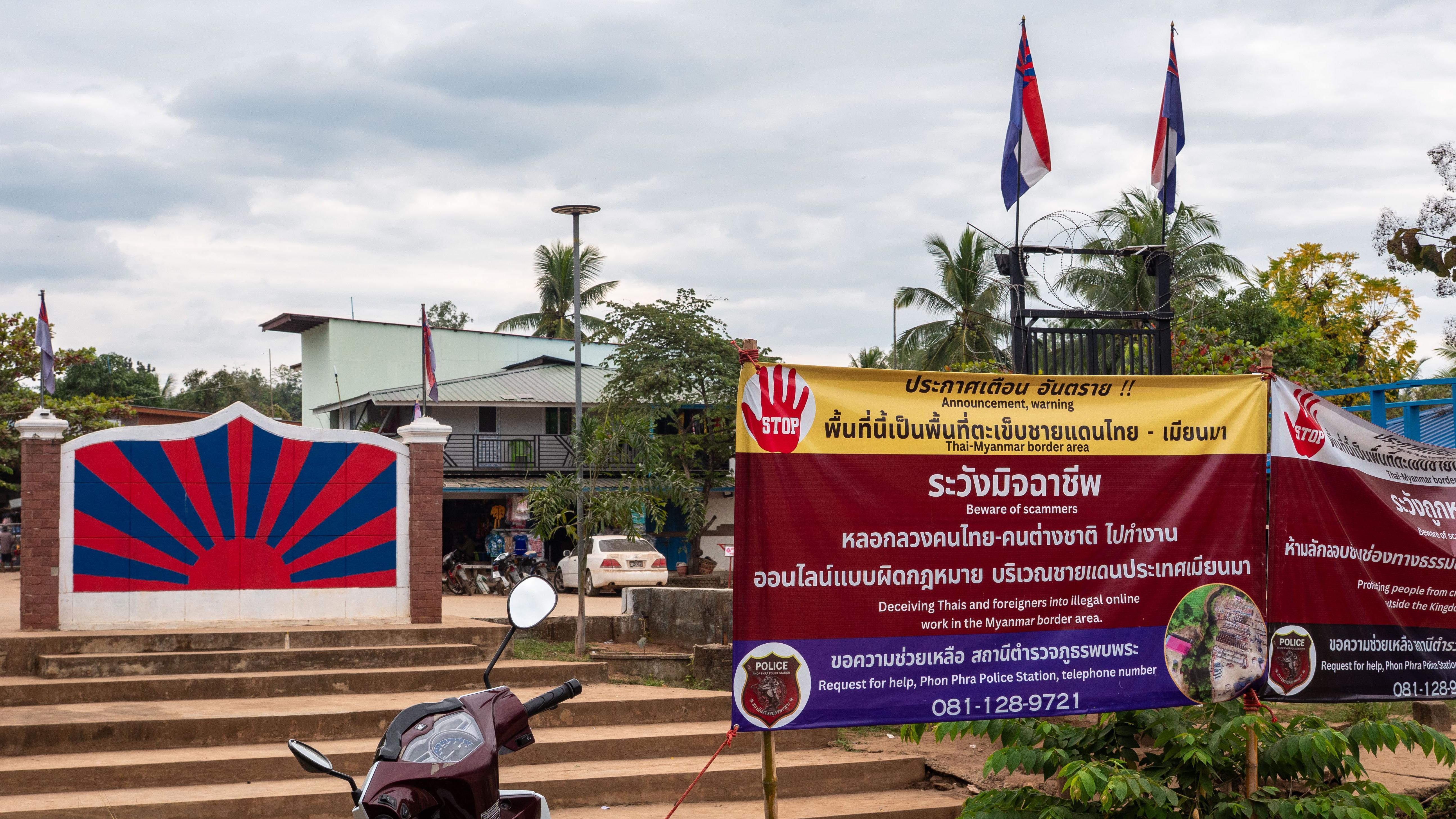 Peringatan bahaya penipuan di perbatasan Thailand-Myanmar.
