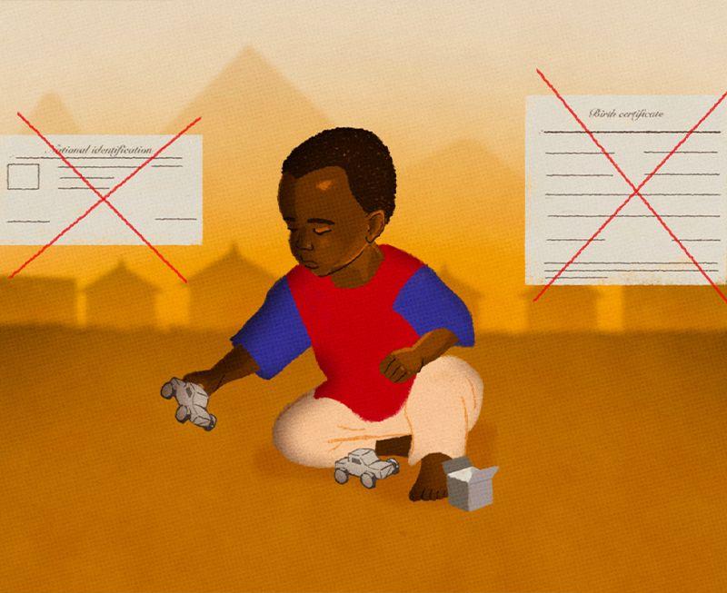 صورة تعبيرية لطفل سوداني وخلفه صورا تظهر غياب شهادة ميلاد و رقم قومي