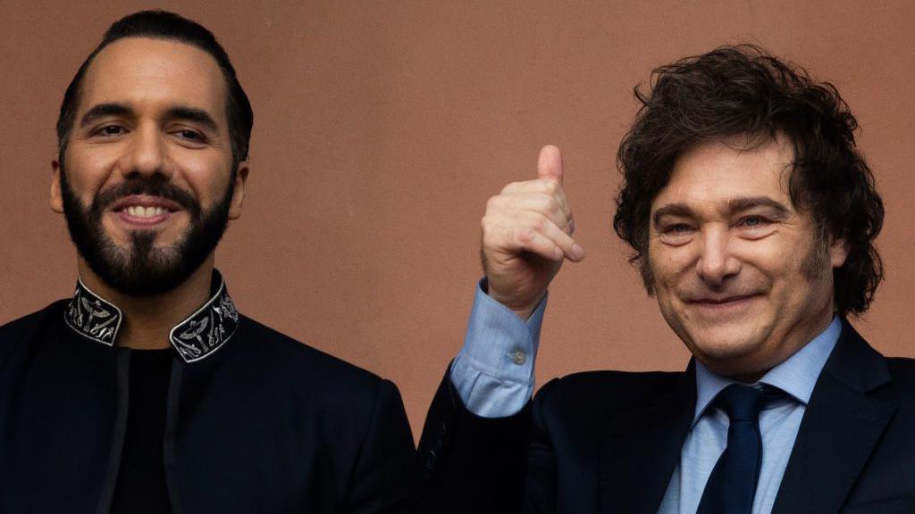 Os presidentes Javier Milei, da Argentina, e Nayib Bukele, de El Salvador