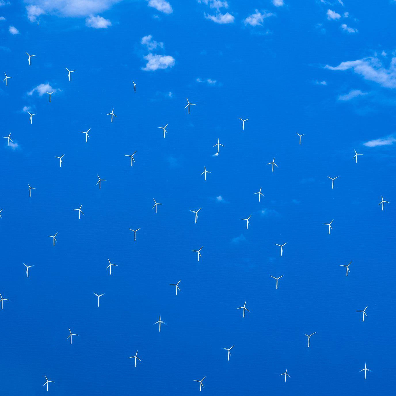 Vista de un parque eólico desde el cielo.