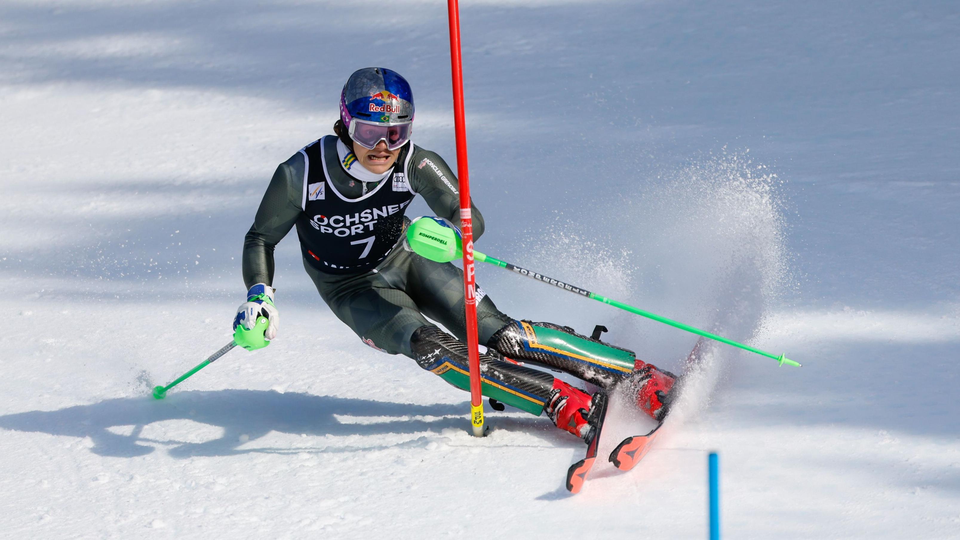 Lucas Pinheiro Braathen of Team Brazil in action during the Audi FIS Alpine Ski World Cup Men's Slalom
