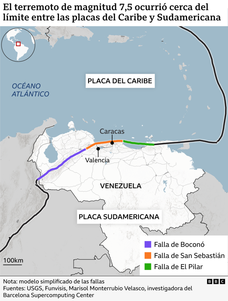 Mapa del lugar donde ocurrieron los terremotos. 