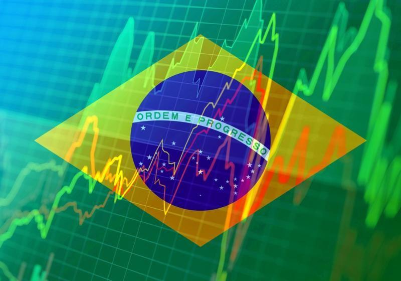 Imagem ilustrativa de bandeira do Brasil com gr&aacute;ficos 