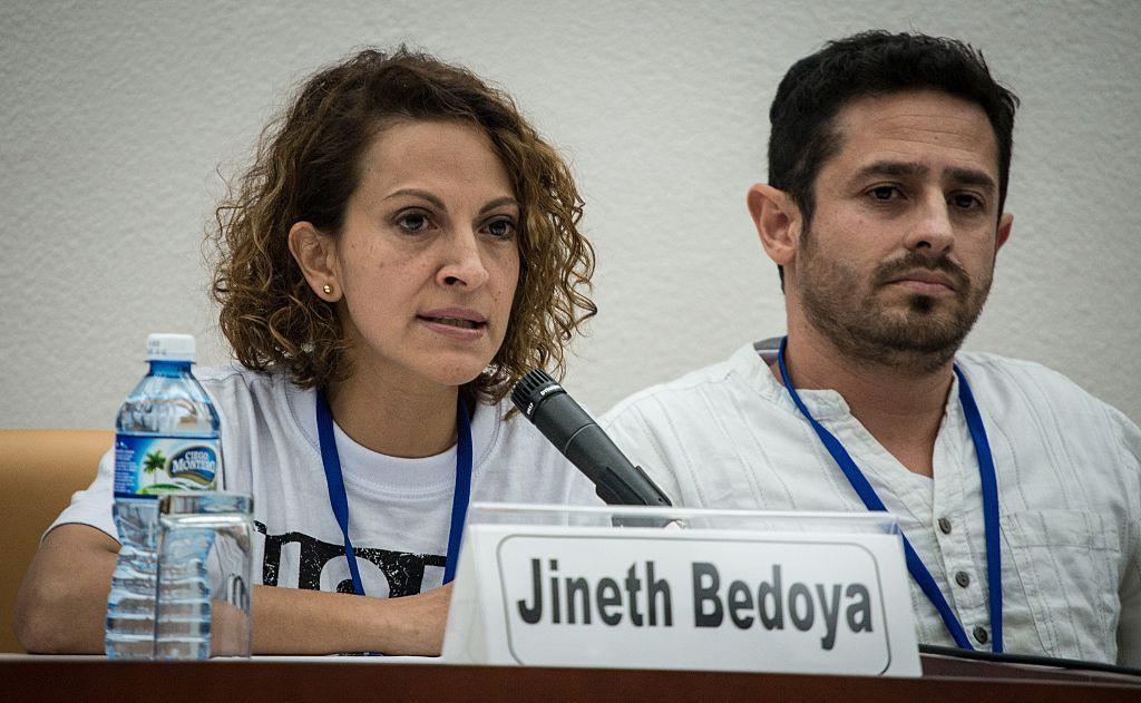 Bedoya, hablando en una conferencia de paz en La Habana en 2014.