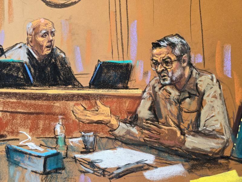 Boceto de la declaración de Hernández en el juzgado tras recibir la sentencia.