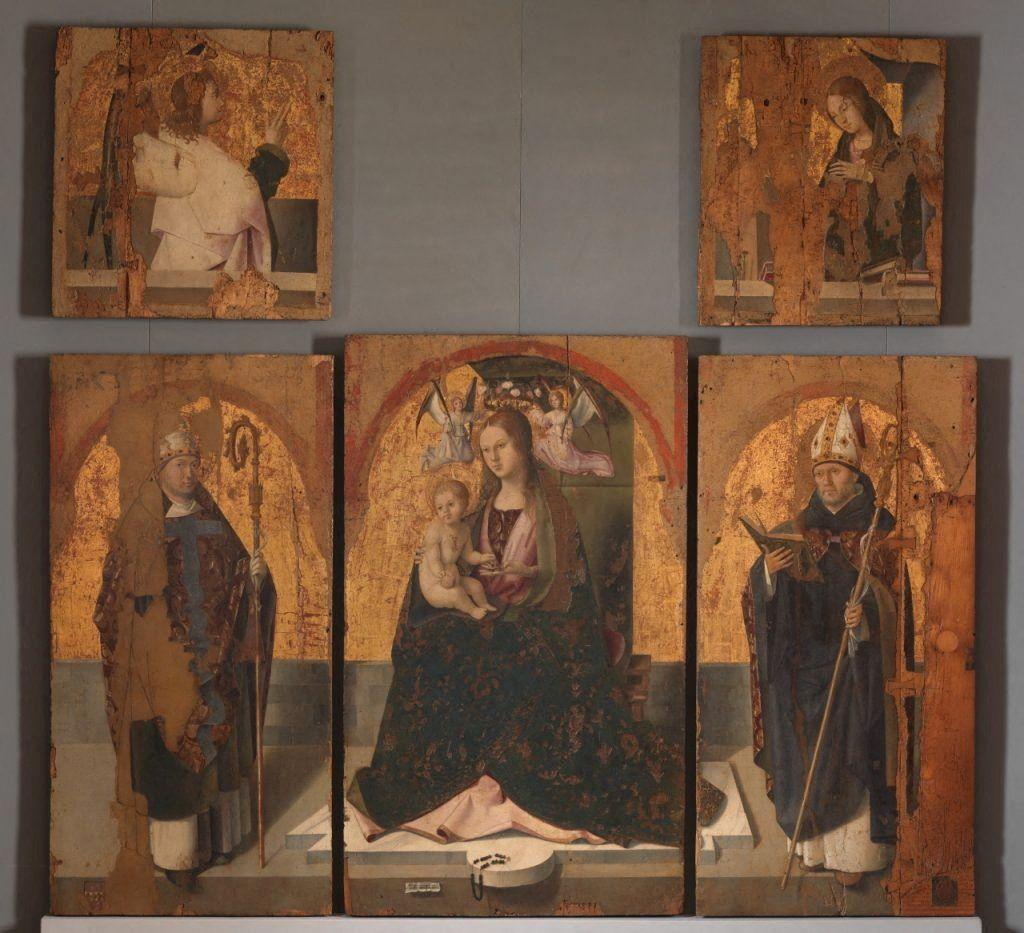 Cinco de los paneles que se conservan del Políptico de San Gregorio de Antonello da Messina.