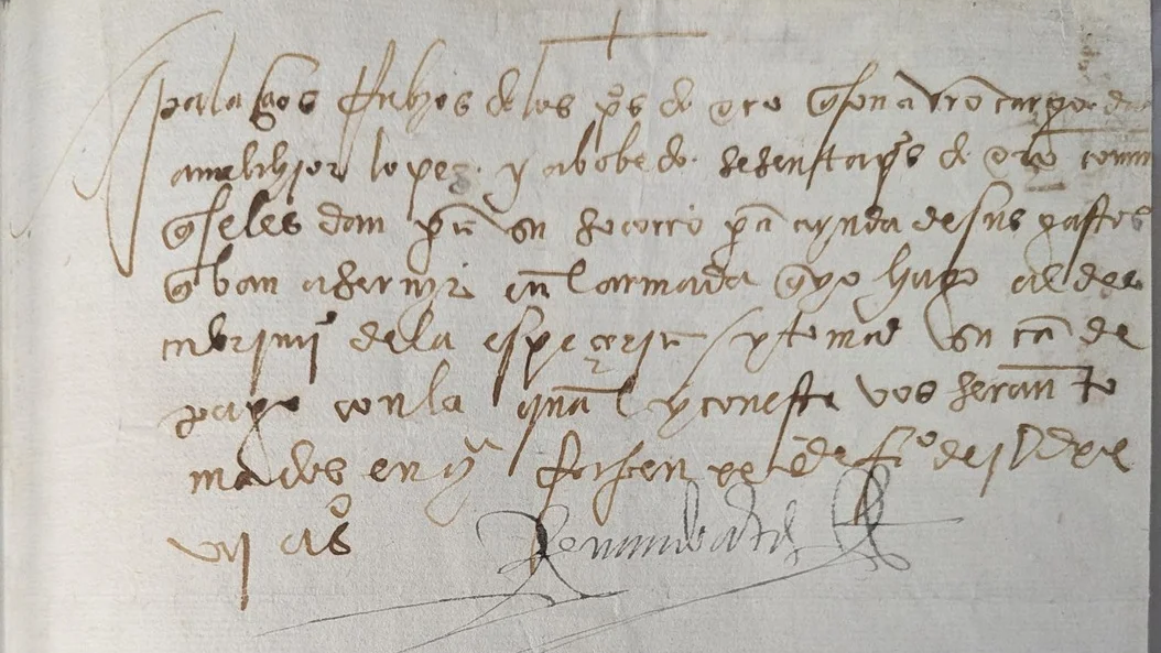 Fragmento de un manuscrito de Hernán Cortés