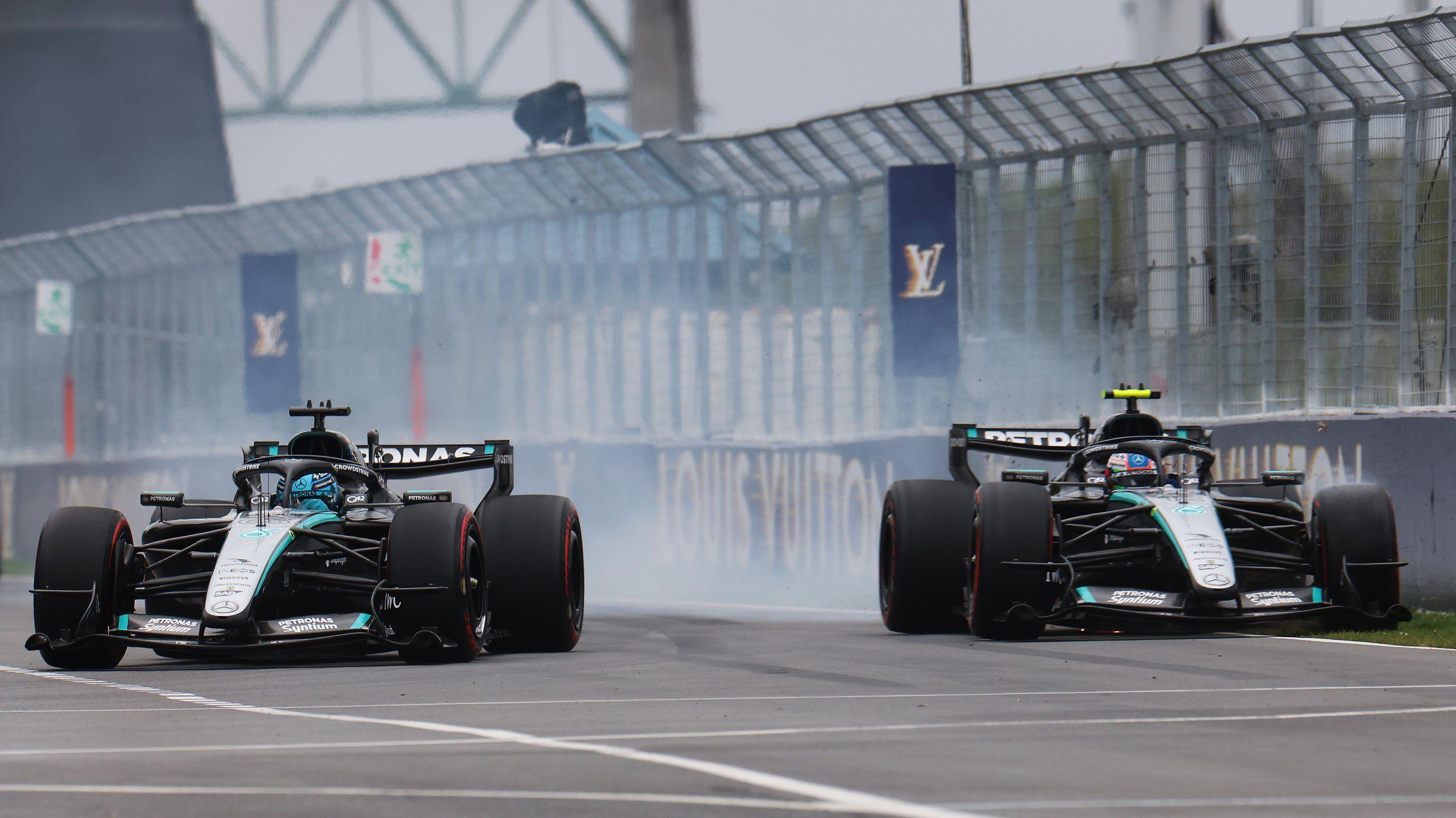 Russell leads Canadian Grand Prix but locked in tense battle with Antonelli
