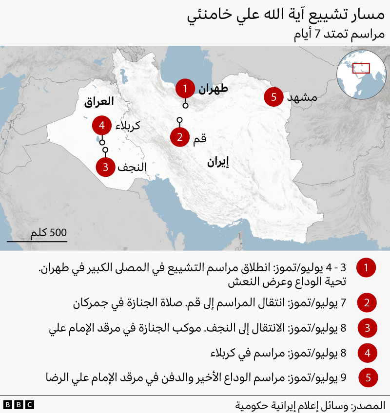 مسار موكب خامنئي الجنائزي