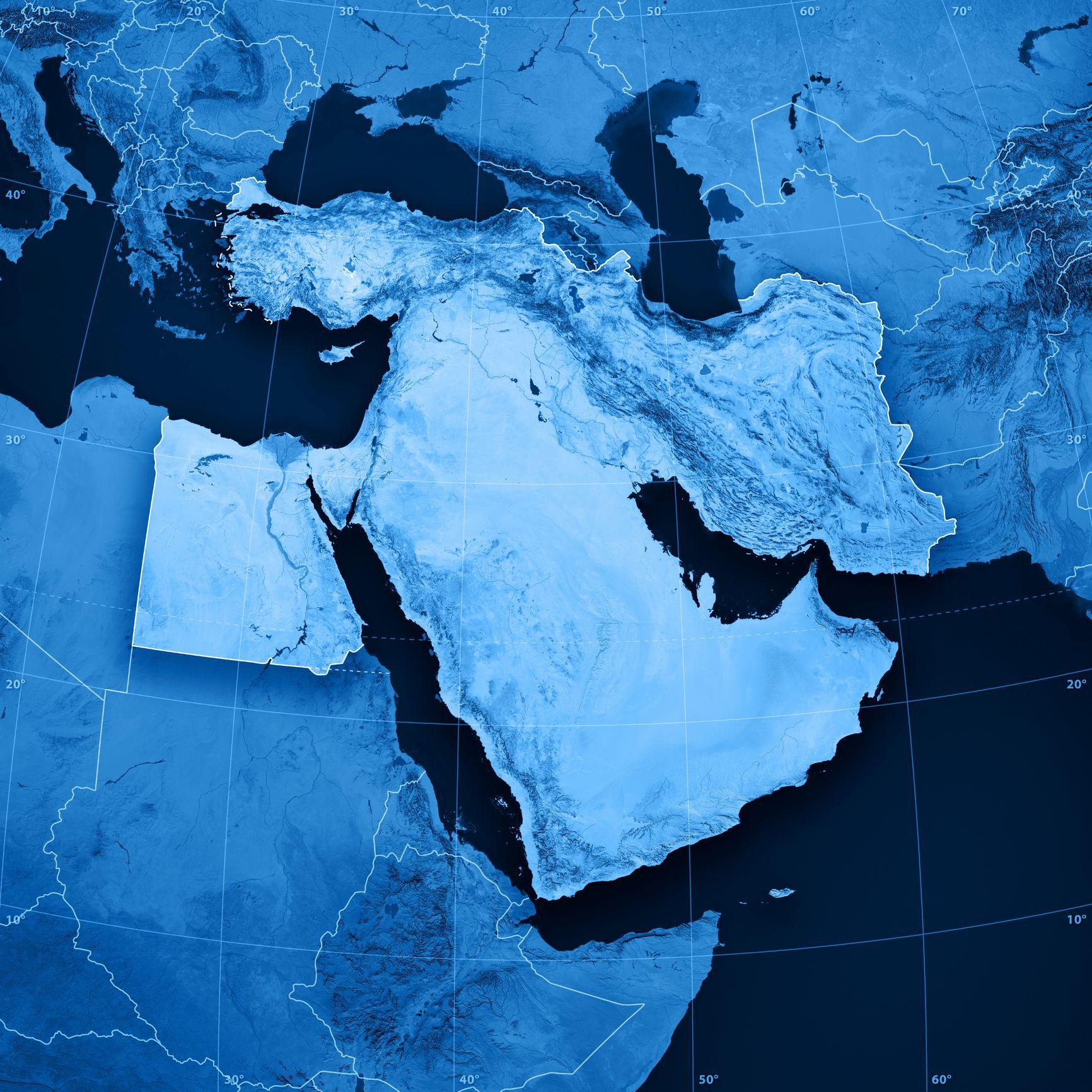 "إسرائيل دمرت سمعتها في غزة، وهجومها على إيران محاولة متأخرة لاستردادها" الغارديان 3 خريطة طبوغرافية للشرق الأوسط - صورة أرشيفية