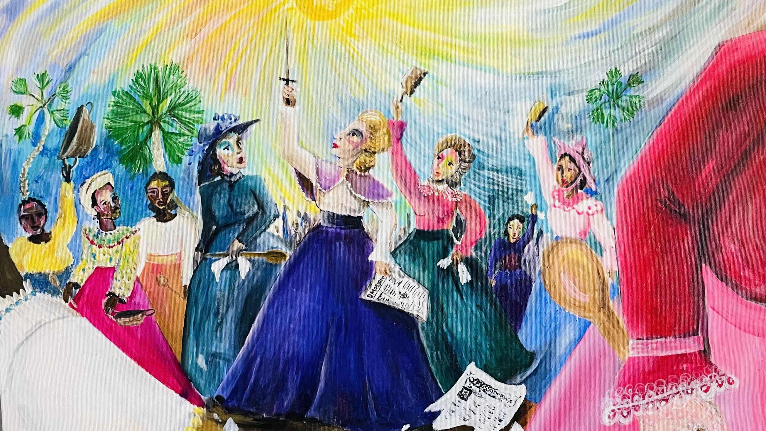 Imagen de un cuadro del artista Isaías Medeiros que representa un episodio del Motín de las Mujeres.
