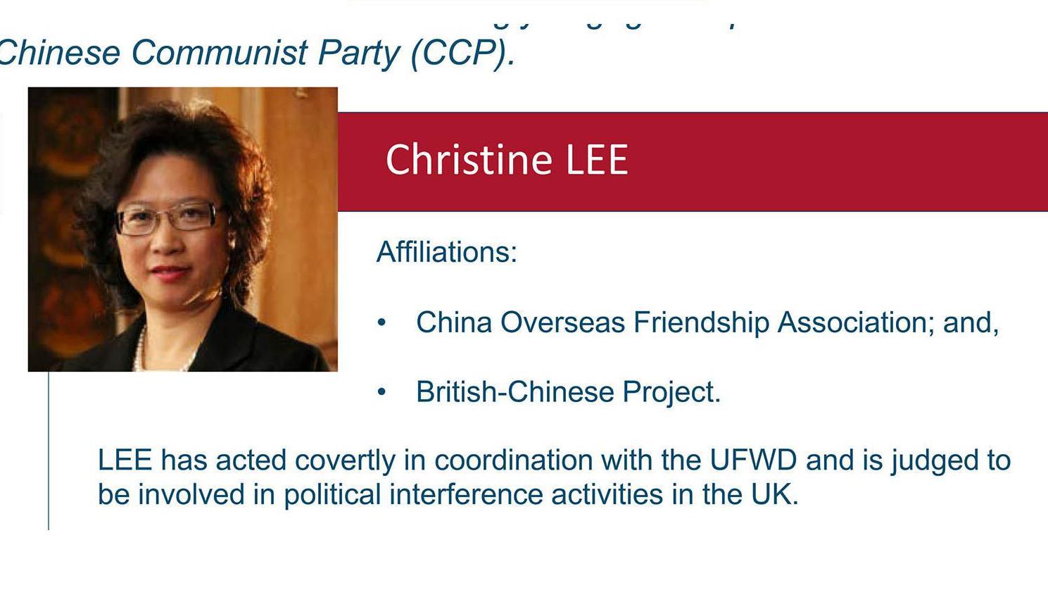 2022年1月，軍情五處曾發出「干預警報」，指控華裔律師李貞駒（Christine Lee）滲透議會。
