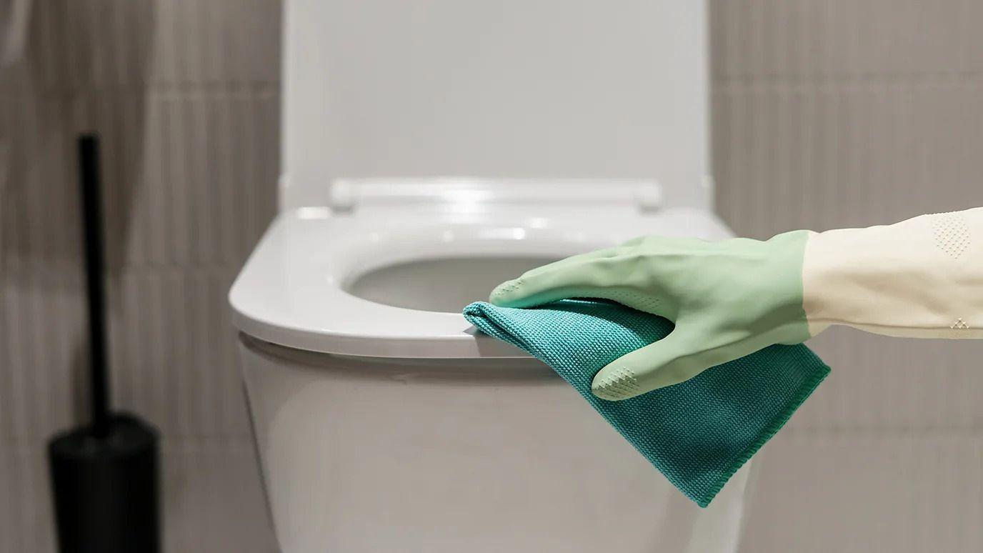 ruka koja čisti wc šolju