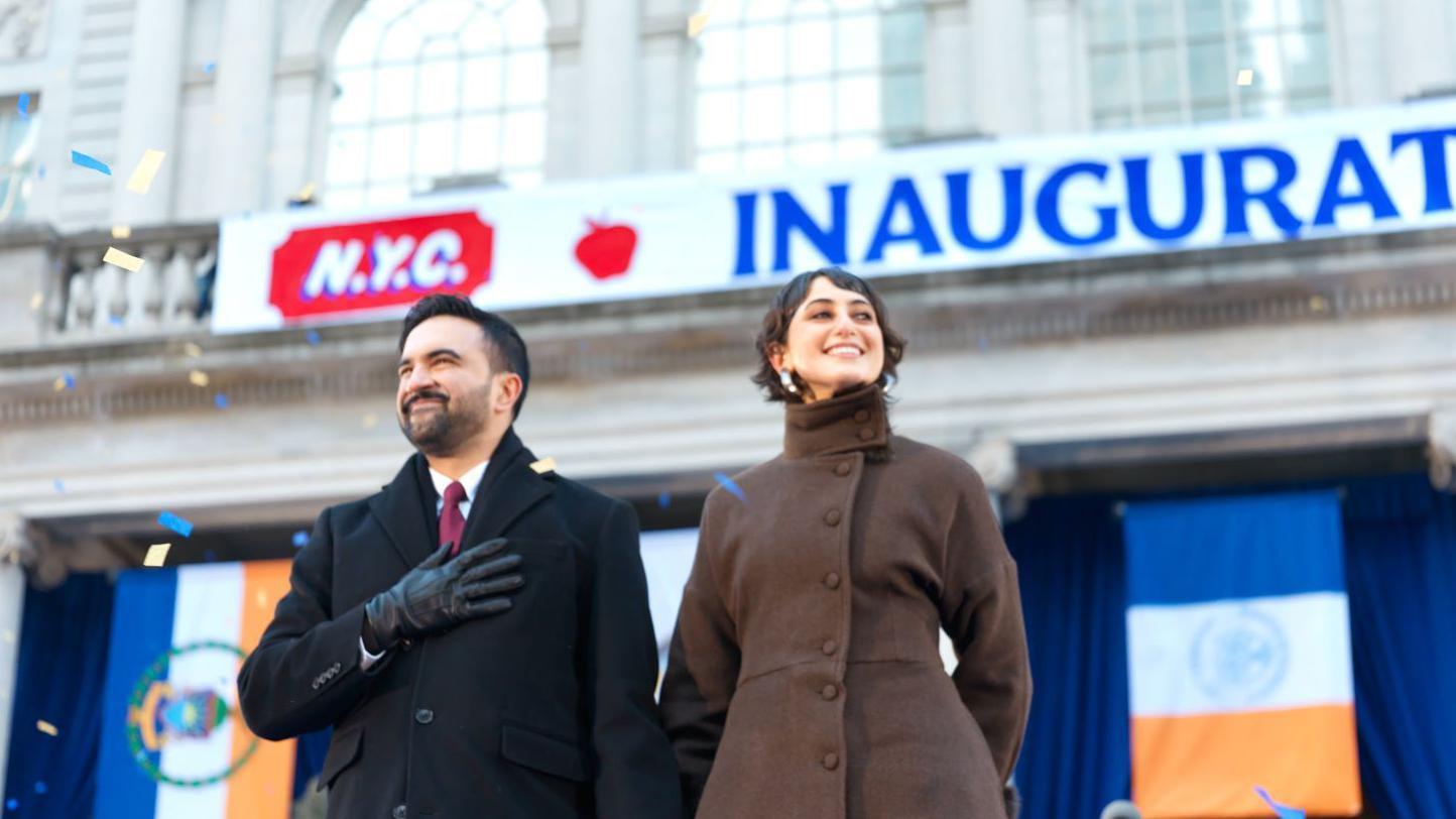 New York City Mayor Zohran Mamdani with his wife Rama Diwaji (R) celebrate his Inauguration as Mayor of New Yorkin New York, New York, USA, 01 January 2026.