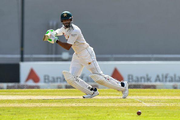 Shan Masood of Pakistan during the 2nd day of 1st Test match between West Indies and Pakistan at Brian Lara Cricket Academy in Tarouba