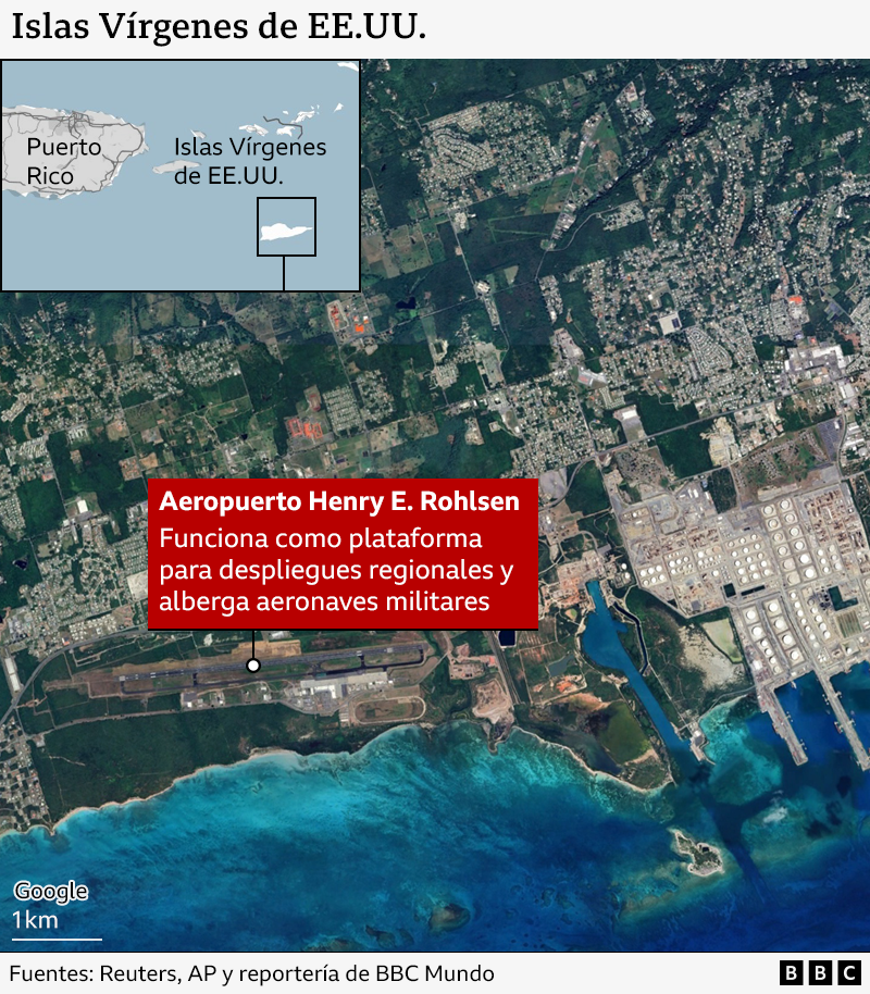 Mapa que muestra la situación geográfica de las Islas Vírgenes de Estados Unidos.