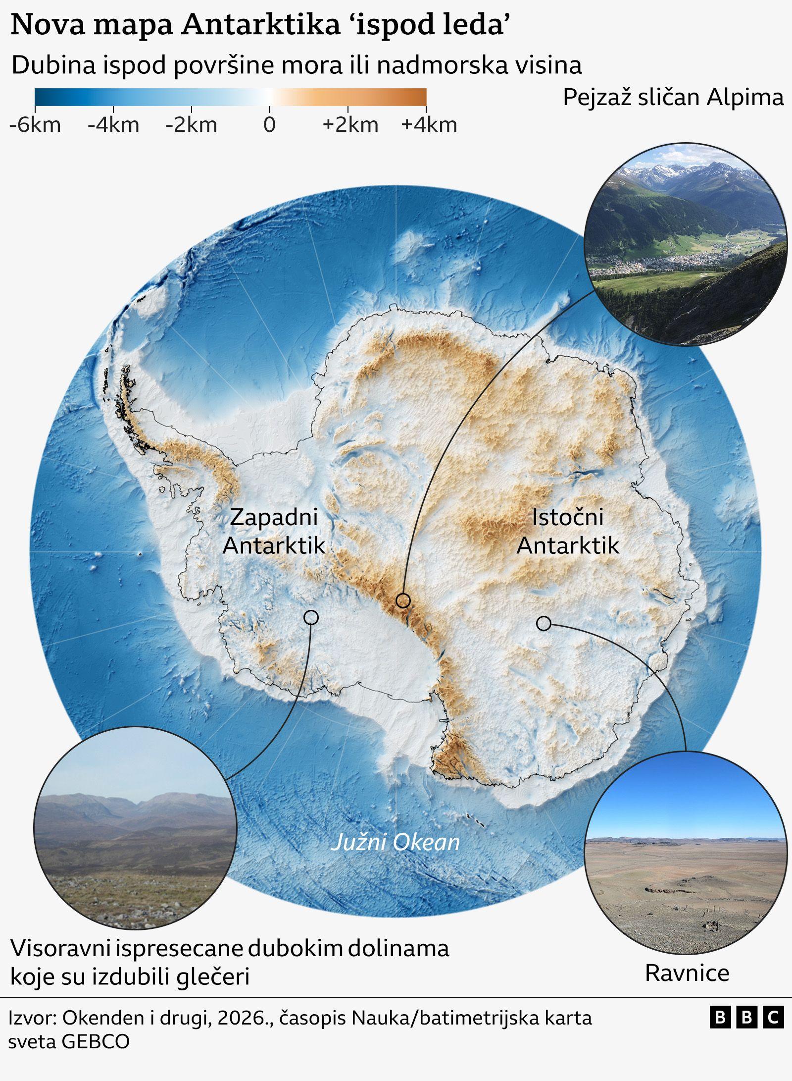 Mapa Antarktika ispod leda