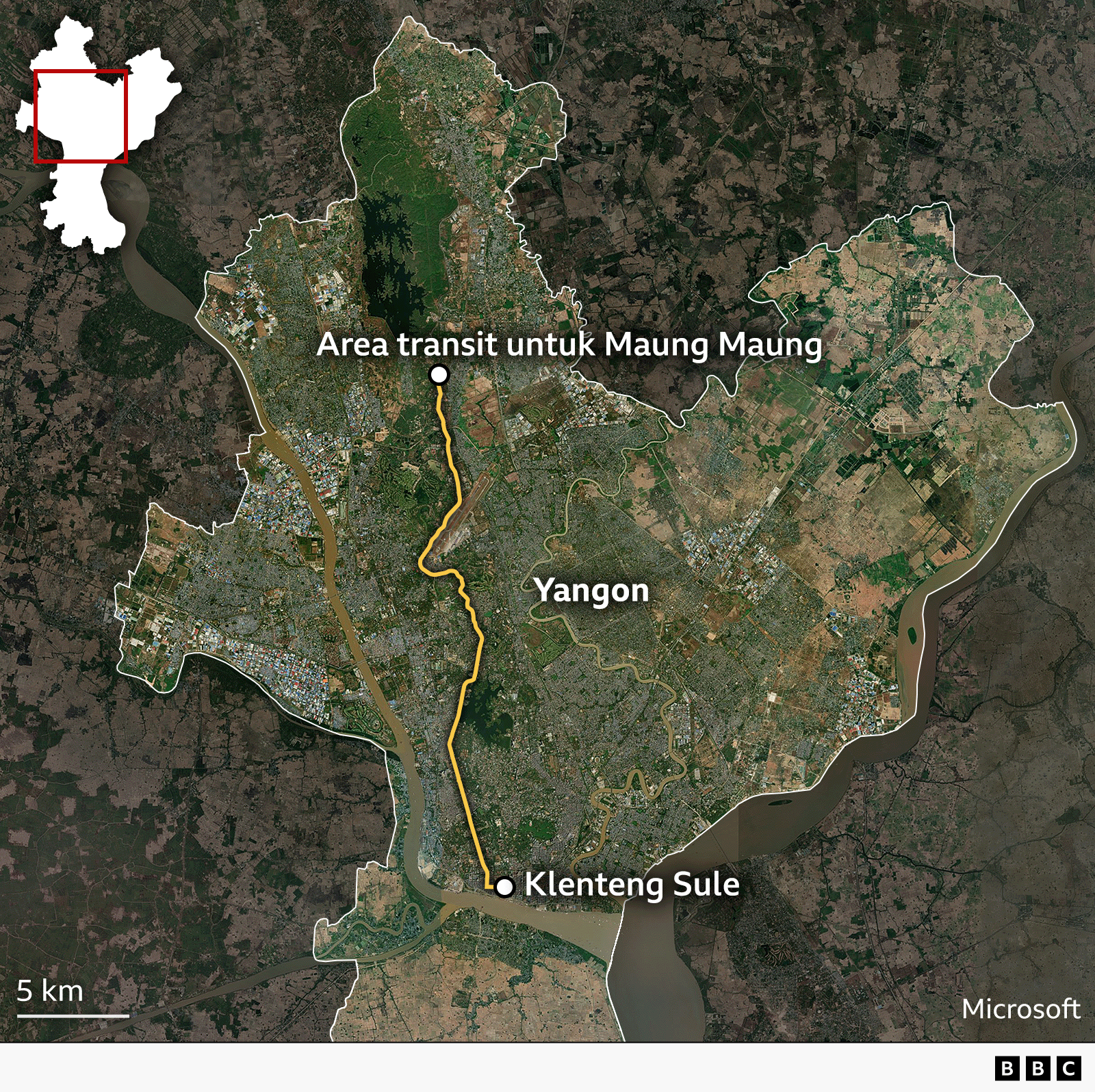 Peta rute perjalanan penculikan Maung Maung
