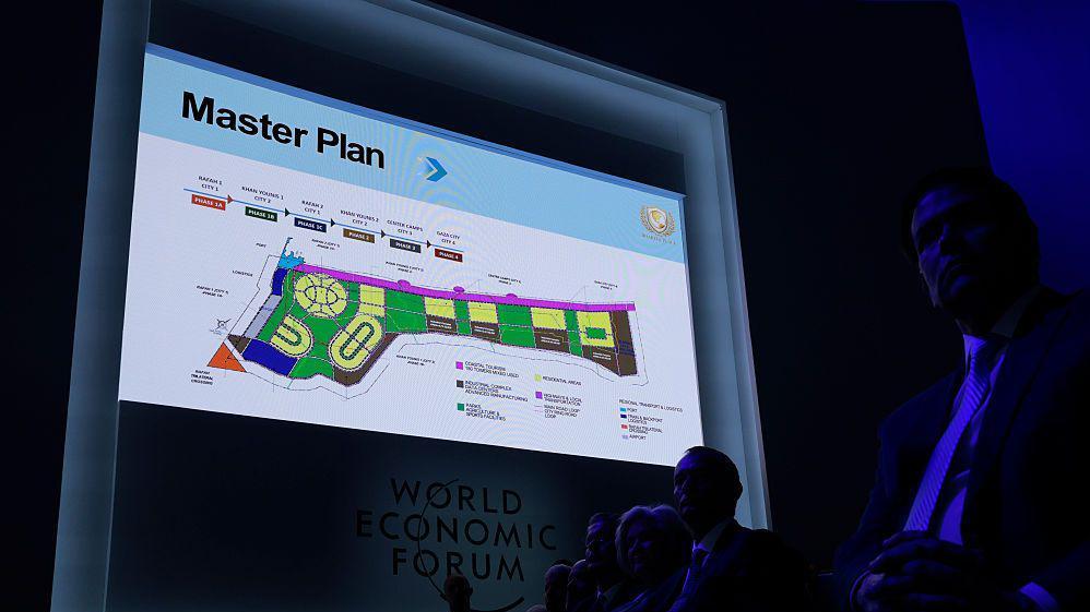 Diapositiva que muestra el mapa del "Plan Maestro" de EE.UU. para la reconstrucción de Gaza.
