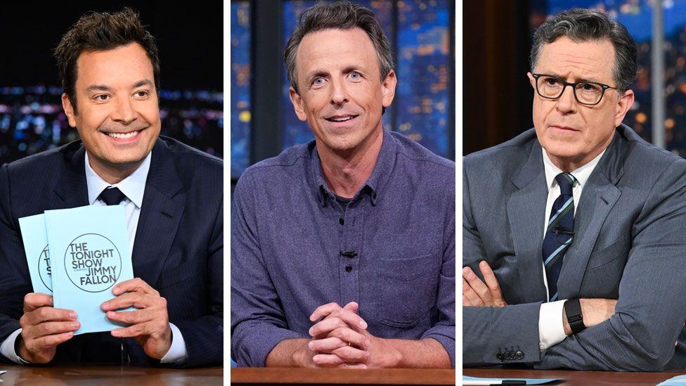 Jimmy Fallon, Seth Meyers y Stephen Colbert. 