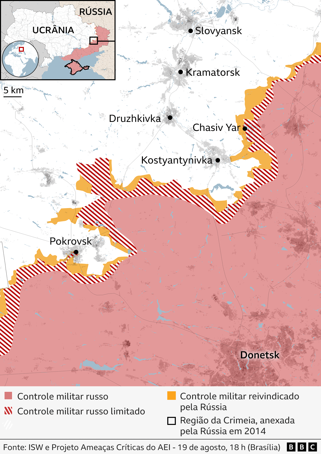 Mapas mostrando as principais cidades da região oeste de Donetsk