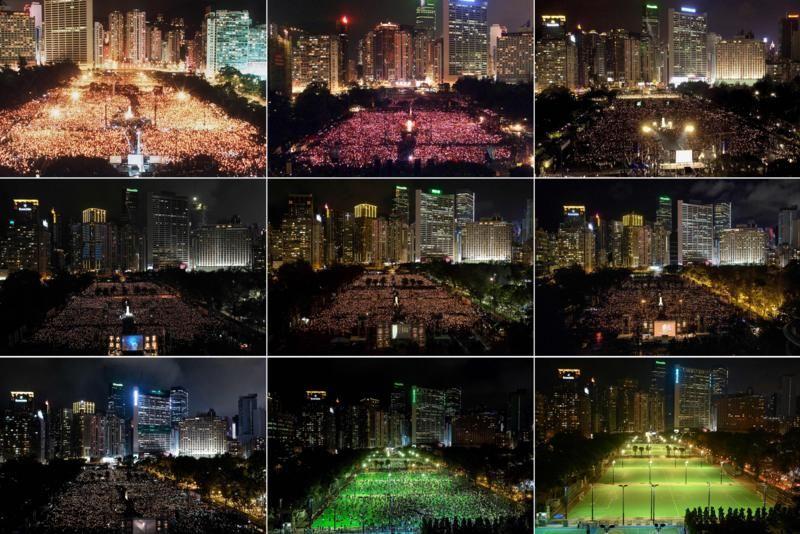 1990年，1999年，2004年，2011年，2015年，2018年，2019年，2020年和2021年六四的香港維園