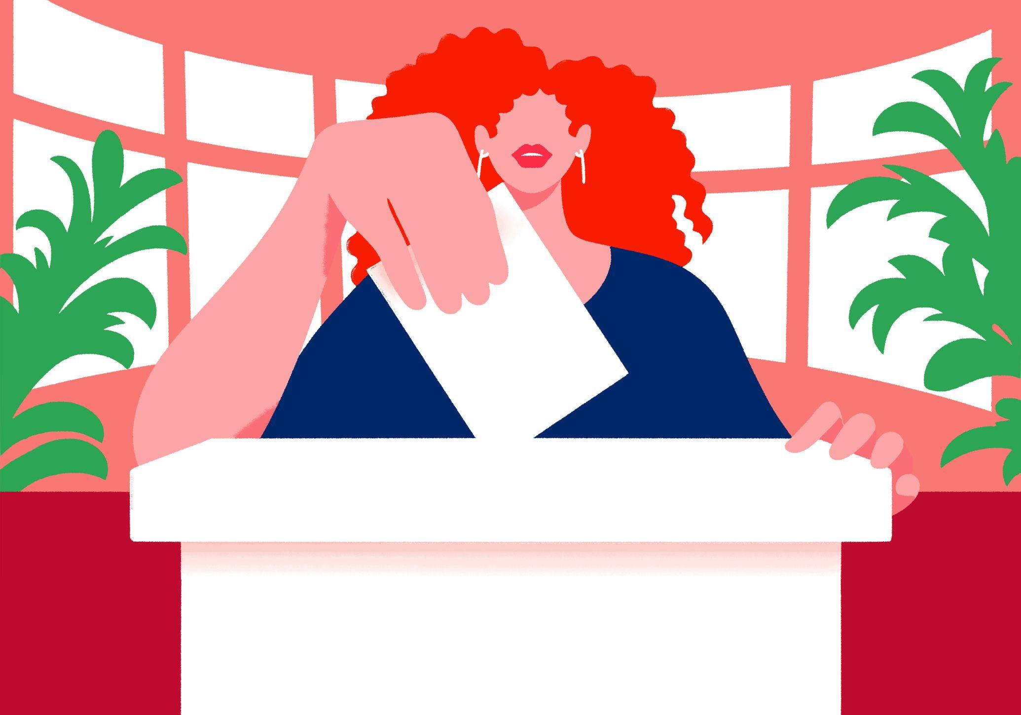 Ilustración de una mujer insertando su voto en una urna.