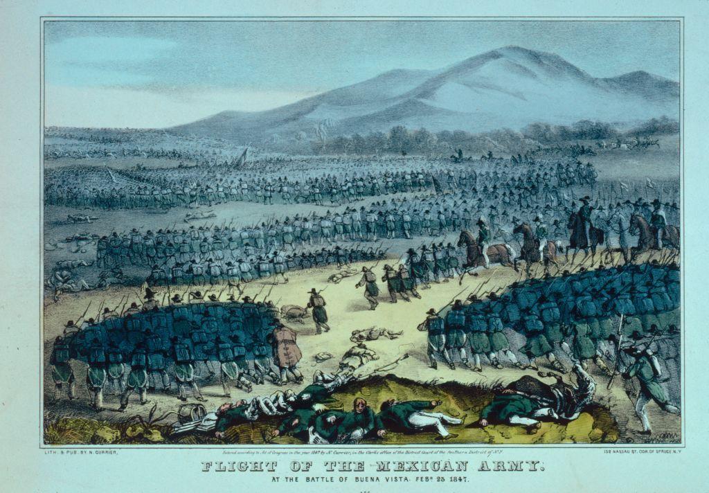 Una litografía de una batalla en la guerra entre México y EE.UU.