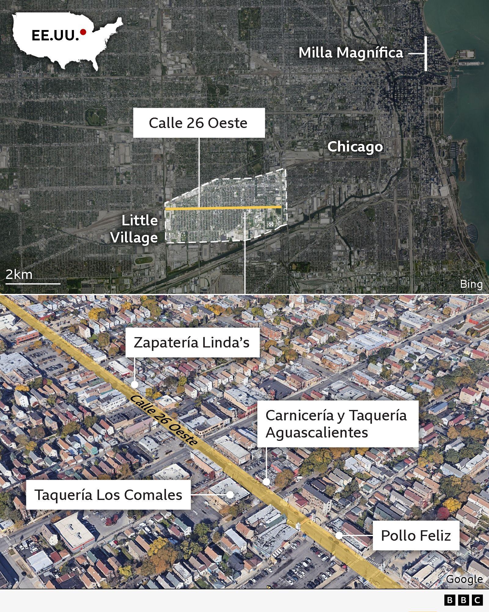 Un mapa de la calle 26 Oeste de Chicago.