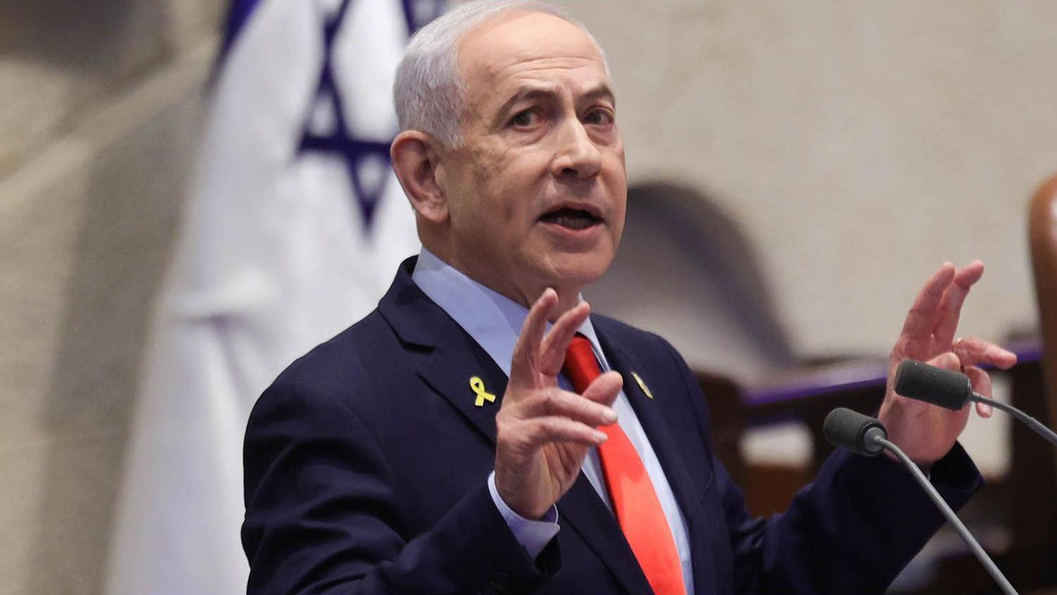 以色列總理班傑明・內塔尼亞胡在以色列議會的辯論中發言