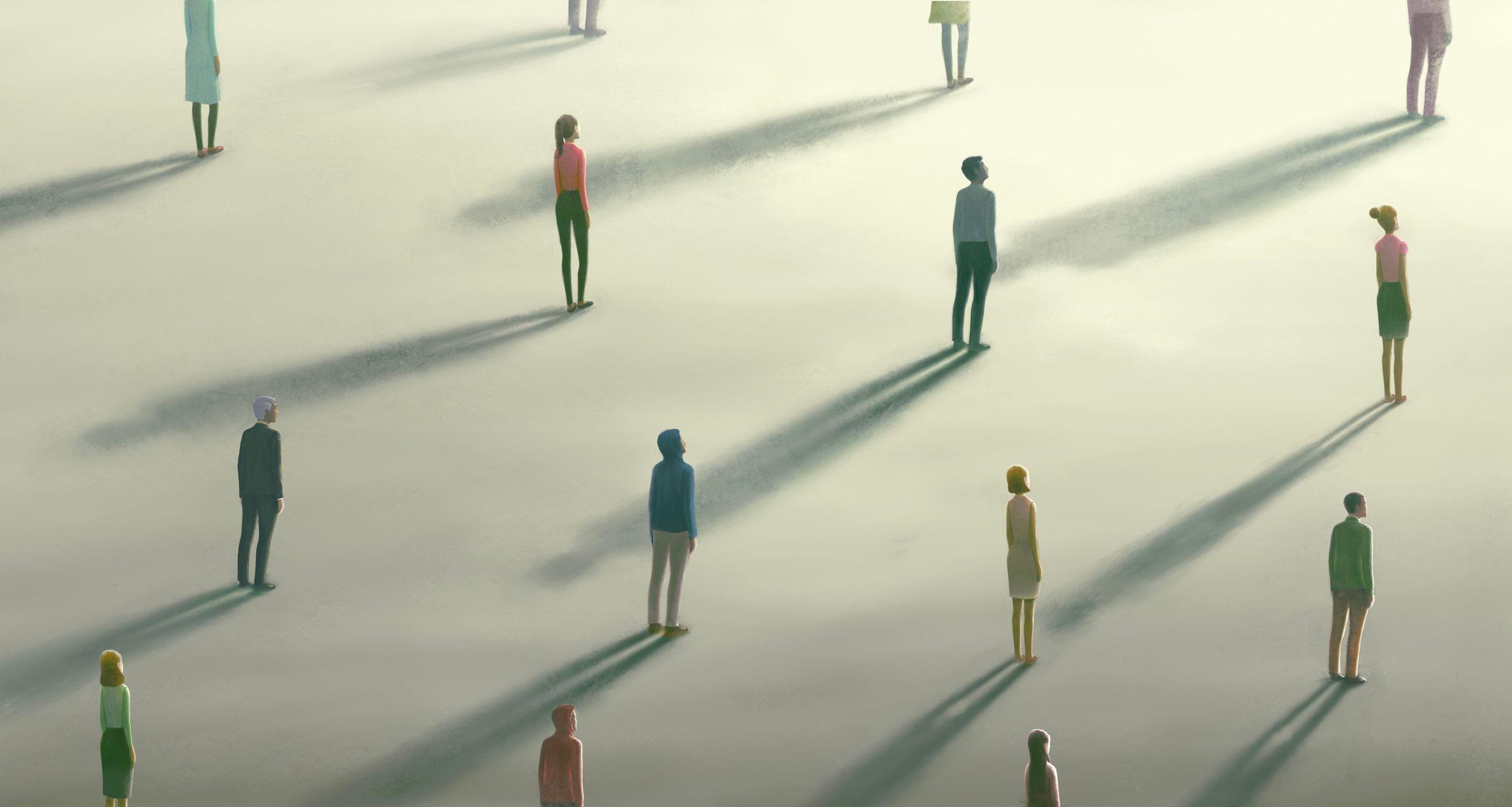 Pessoas solitárias, afastadas umas das outras