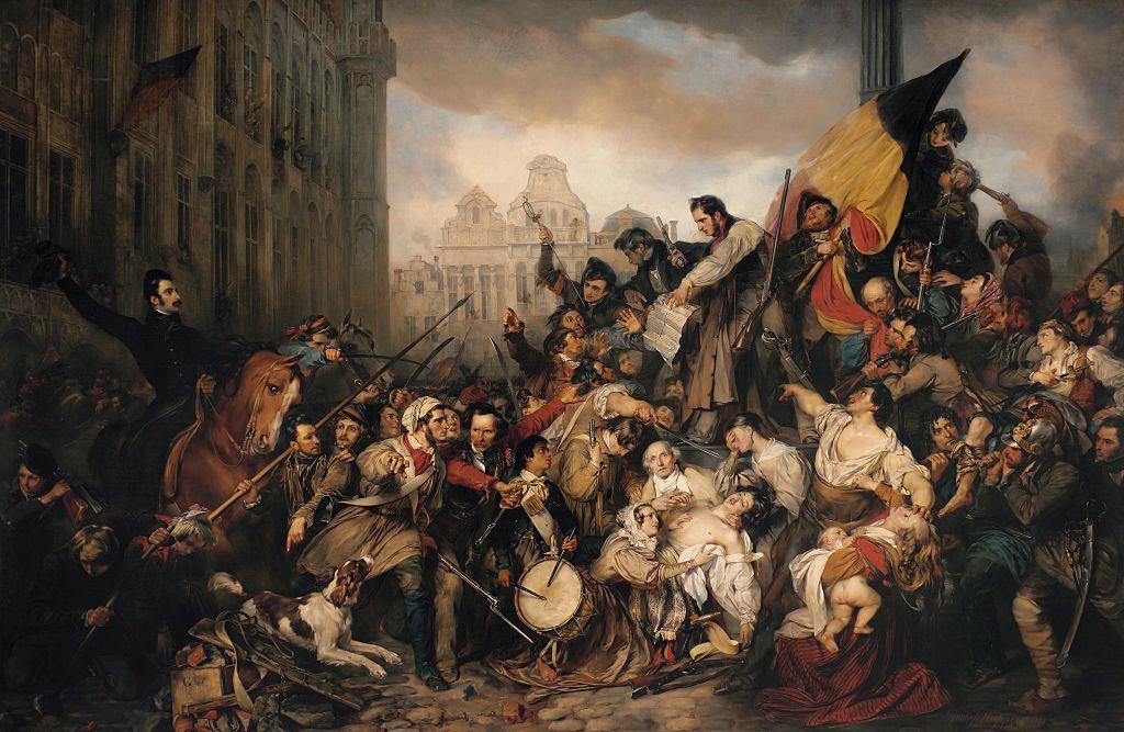 Episodio de las Jornadas de Septiembre de 1830, en la Grand Place de Bruselas, 1835. Se encuentra en la colección de los Museos Reales de Bellas Artes de Bélgica, Bruselas. Creador: Gustave Wappers (1803-1874).