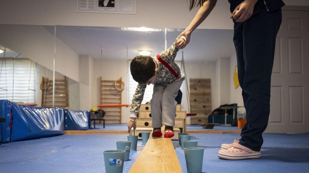 Children with autism spectrum disorder (ASD), cerebral palsy, dyslexia, attention deficit hyperactivity disorder (ADHD), and other neurodevelopmental disorders engage in ergotherapy exercises to develop the motor and sensory skills and increase the mental skills at occupational therapy rooms in Ankara, Turkiye on March 10, 2024